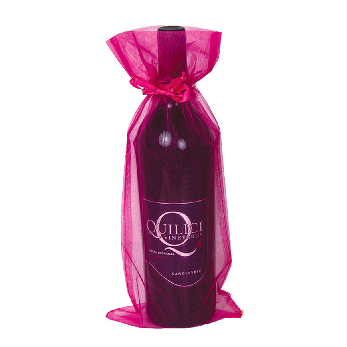 Hot Pink - Flat Organza Wine Bag - 6-1/2 x 15"