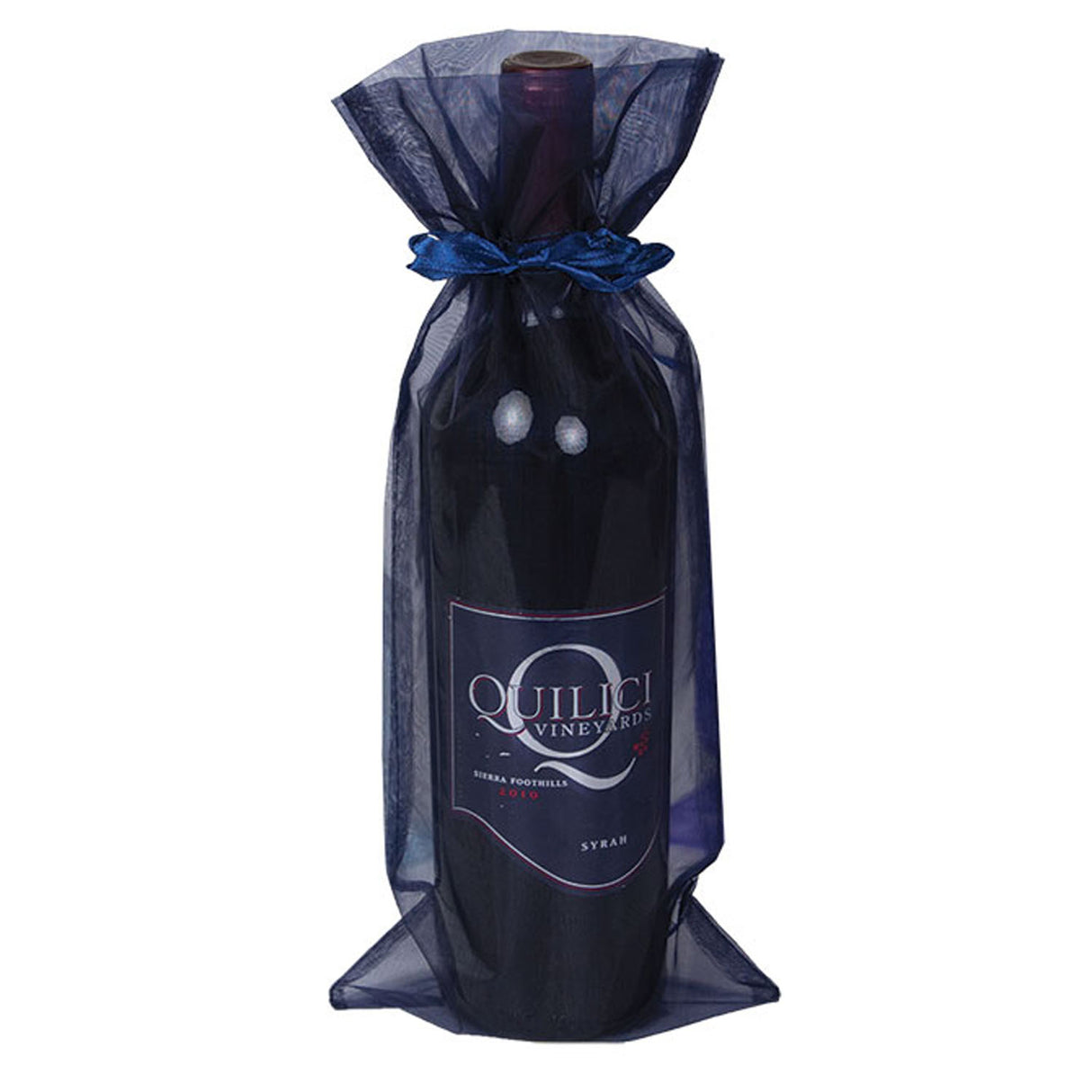 Navy - Flat Organza Wine Bag - 6-1/2 x 15"