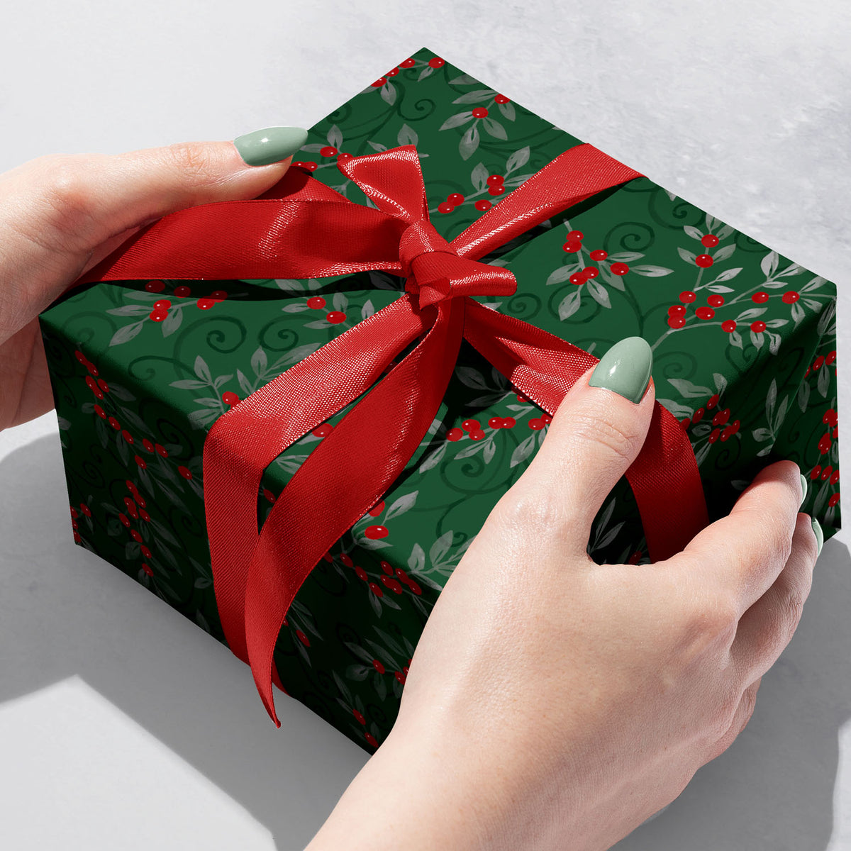 Holiday Floral Green Gift Wrap - XB641.1b.jpg