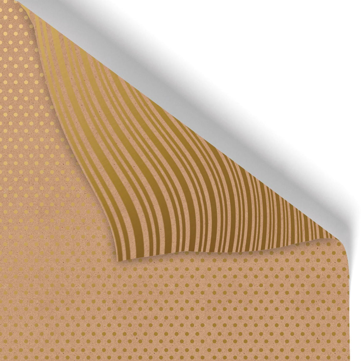 Gold Dot & Stripe on Kraft - Gift Wrap - Roll (30" x 5 ft.)