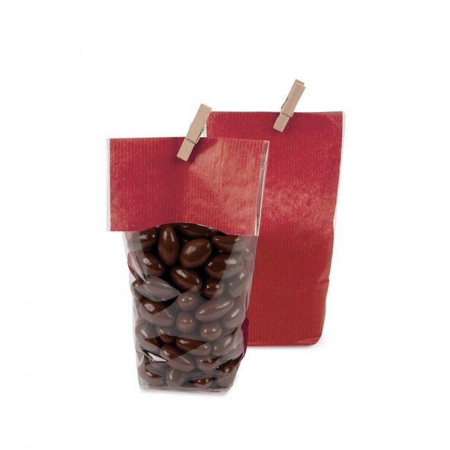 Clear/Red - Kraft Backed Hard Bottom Candy Bag - 2-1/8 x 1-3/4 x 8-1/2"