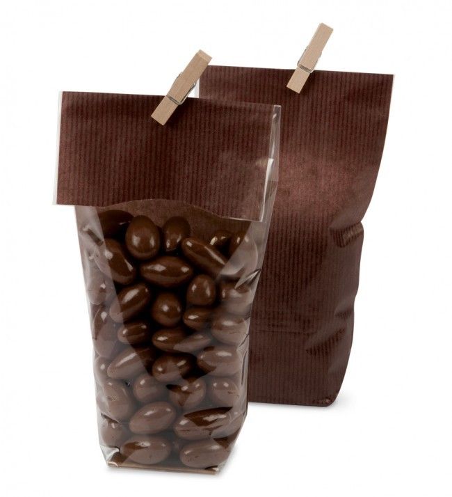 Clear/Brown - Kraft Backed Hard Bottom Candy Bag - 3-1/4 x 2 x 12"