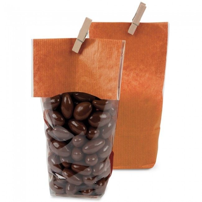 Clear/Orange - Kraft Backed Hard Bottom Candy Bag - 3-1/4 x 2 x 12"