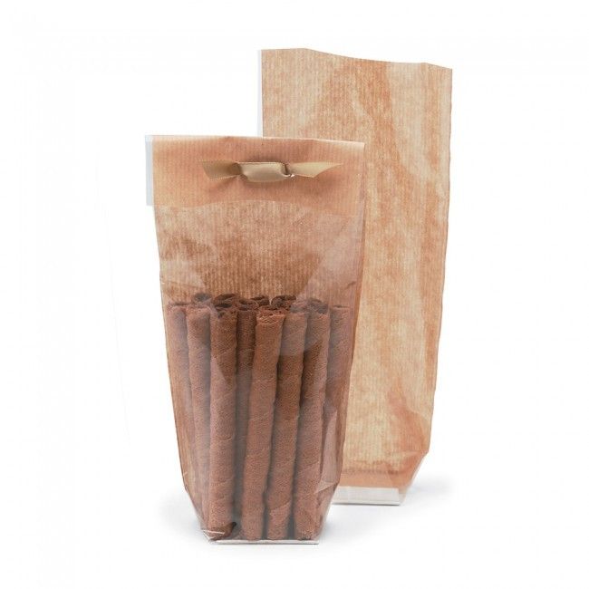 Clear/Kraft - Kraft Backed Hard Bottom Candy Bag - 2-5/8 x 1-7/8 x 10-1/4"