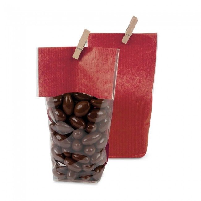 Clear/Red - Kraft Backed Hard Bottom Candy Bag - 2-5/8 x 1-7/8 x 10-1/4"