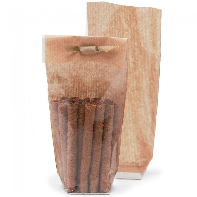 Clear/Kraft - Kraft Backed Hard Bottom Candy Bag - 3-1/4 x 2 x 12"