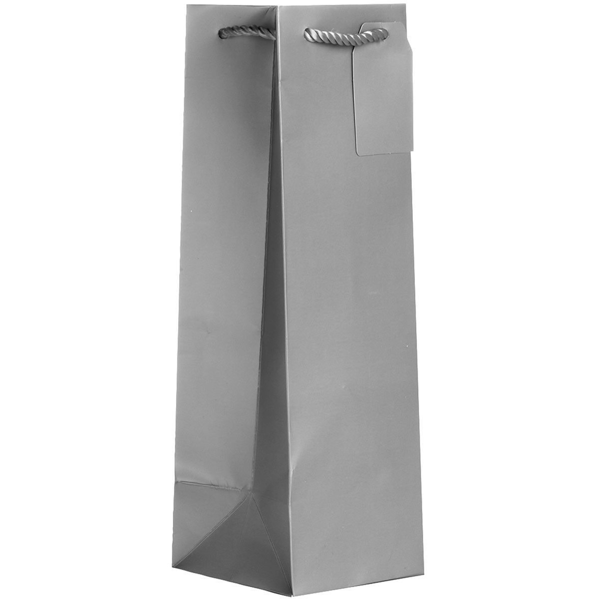 Matte Metallic Silver - Wine Bag w/Tag - 4-1/2 x 4-1/2 x 14"