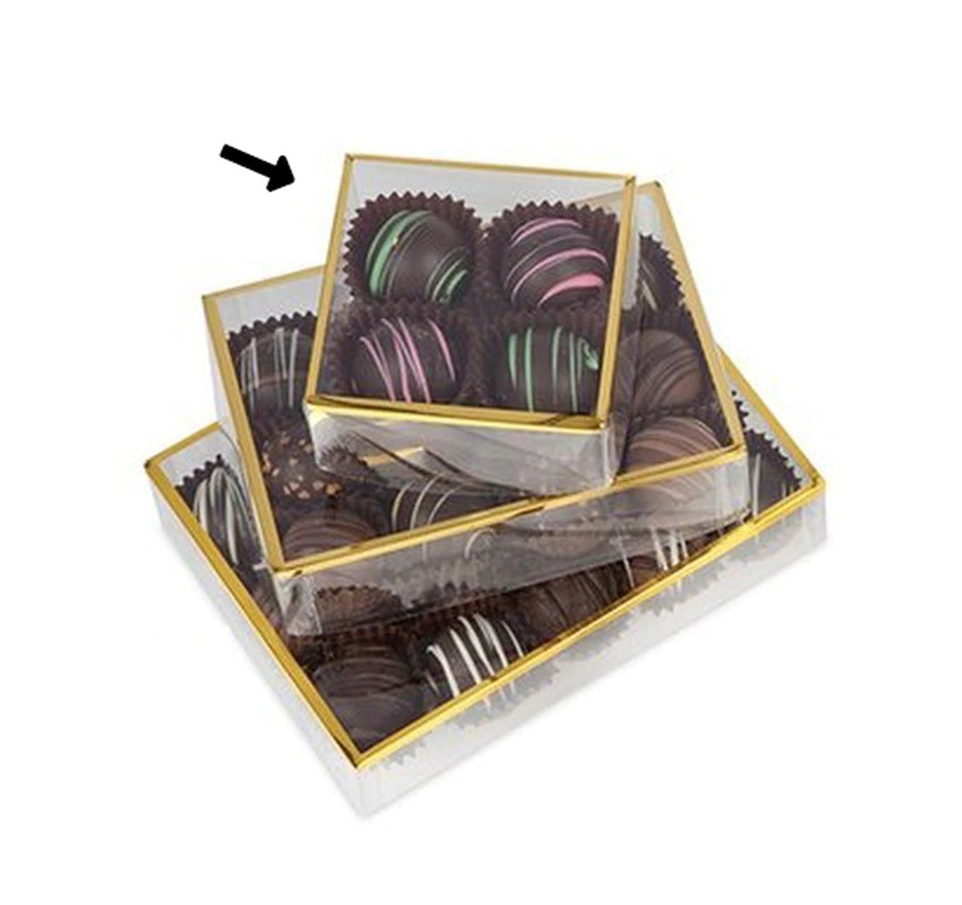Clear/Gold - Gold Metallic Rimmed Square Candy Box - 3 x 3 x 1-3/8"