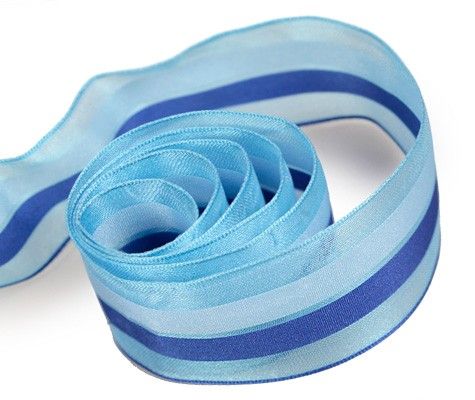 Light Blue / Blue - Beach Stripes Ribbon - 1-1/2" x 100 Yards