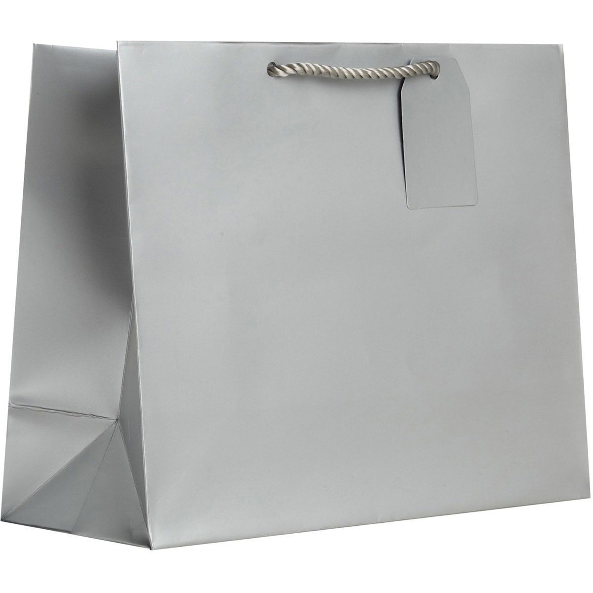 Matte Metallic Silver - Gift Bag w/Tag - 12-1/2 x 5 x 10"
