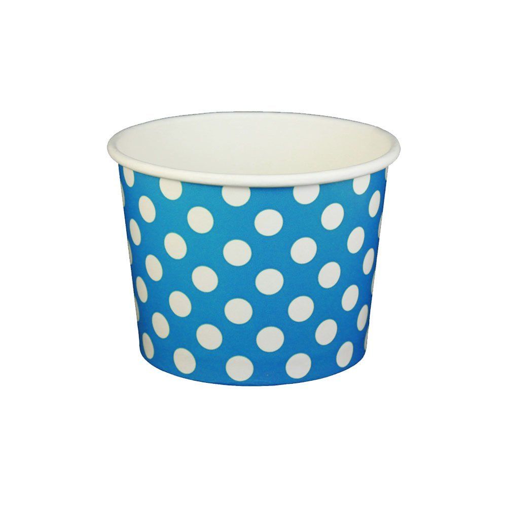 Polka Dot Blue - Ice Cream Cup - (4 oz) 3" (Dia) x 1-15/16" H