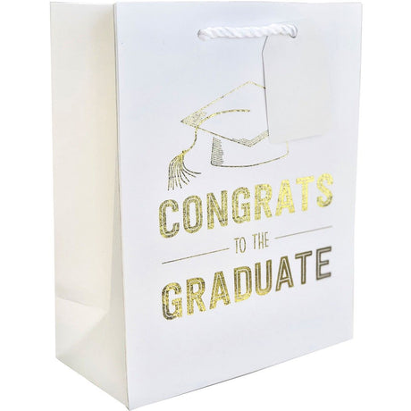 Grad White - Gift Bag - 8 x 4 x 10"