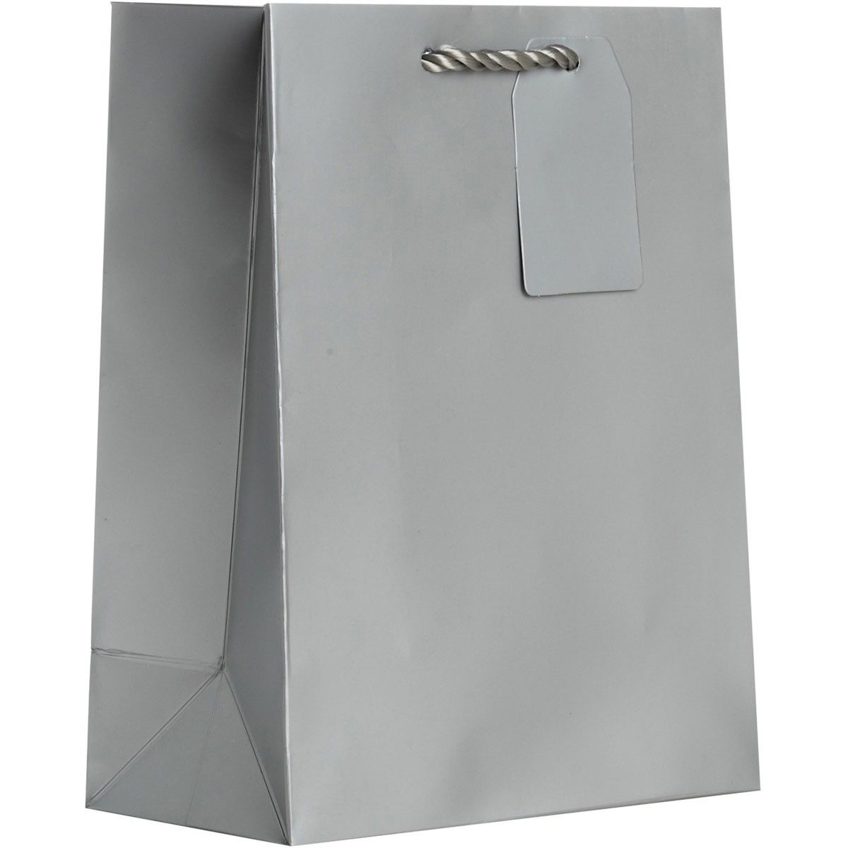 Matte Metallic Silver - Gift Bag w/Tag - 8 x 4 x 10"