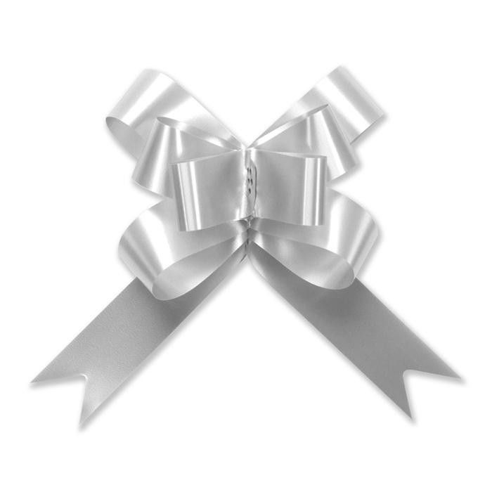 Silver - Bow Magic Pull Bow Butterfly - 2" (Dia) w/ 19" Band Ribbon