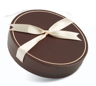 Brown - Cream Trim - Round Set Up Candy Box - 5-1/2 x 1-1/8"