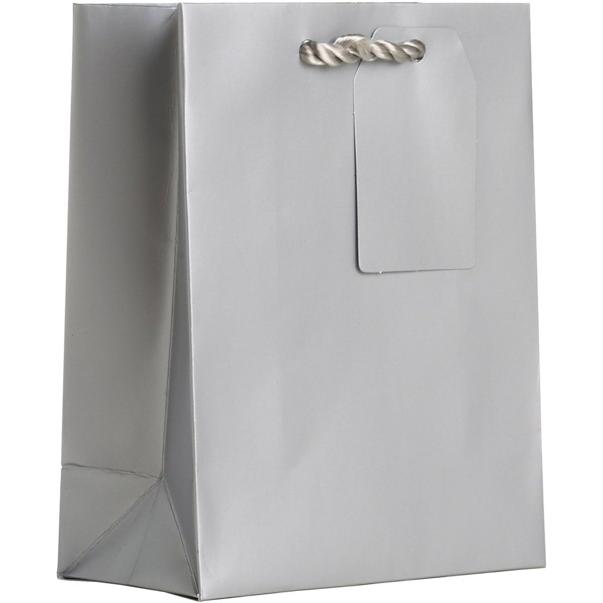 Matte Metallic Silver - Gift Bag w/Tag - 6 x 3 x 7-1/2"