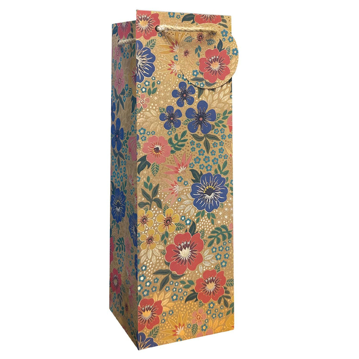 Golden Floral - Wine Bag - 4-1/2 x 4-1/2 x 14"