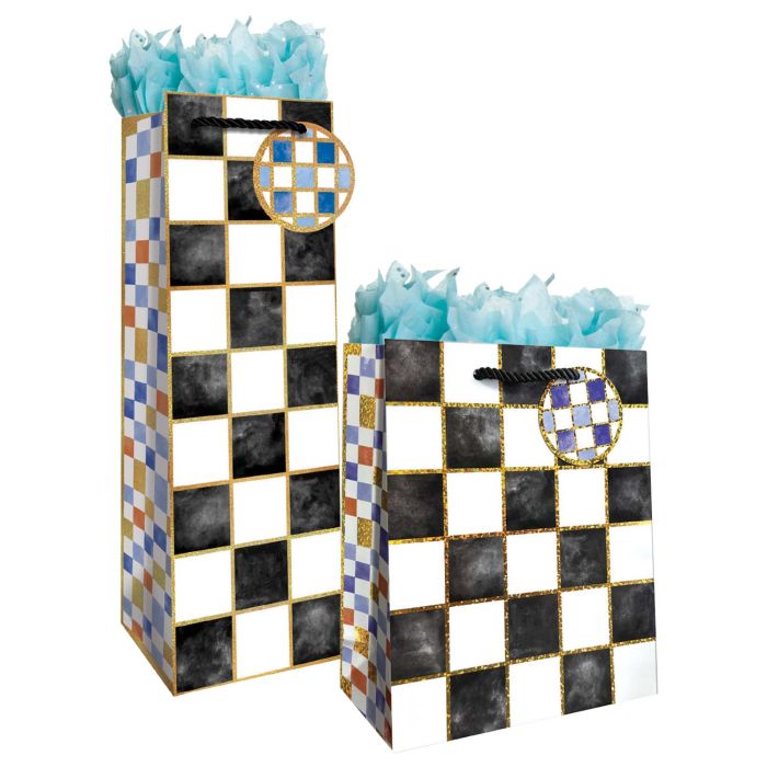 Black & White Checkers Gift & Wine Bags