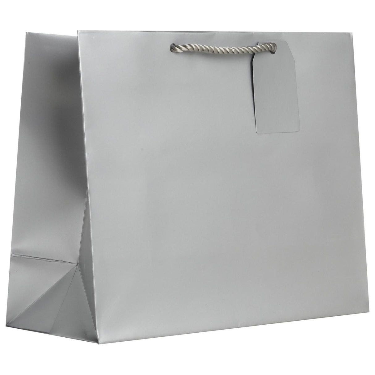 Matte Metallic Silver - Gift Bag w/Tag - 12-1/2 x 5 x 10"