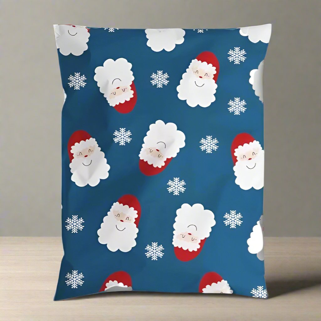 Blue Santa Poly Mailers Size 10x13 Christmas Shipping Bags