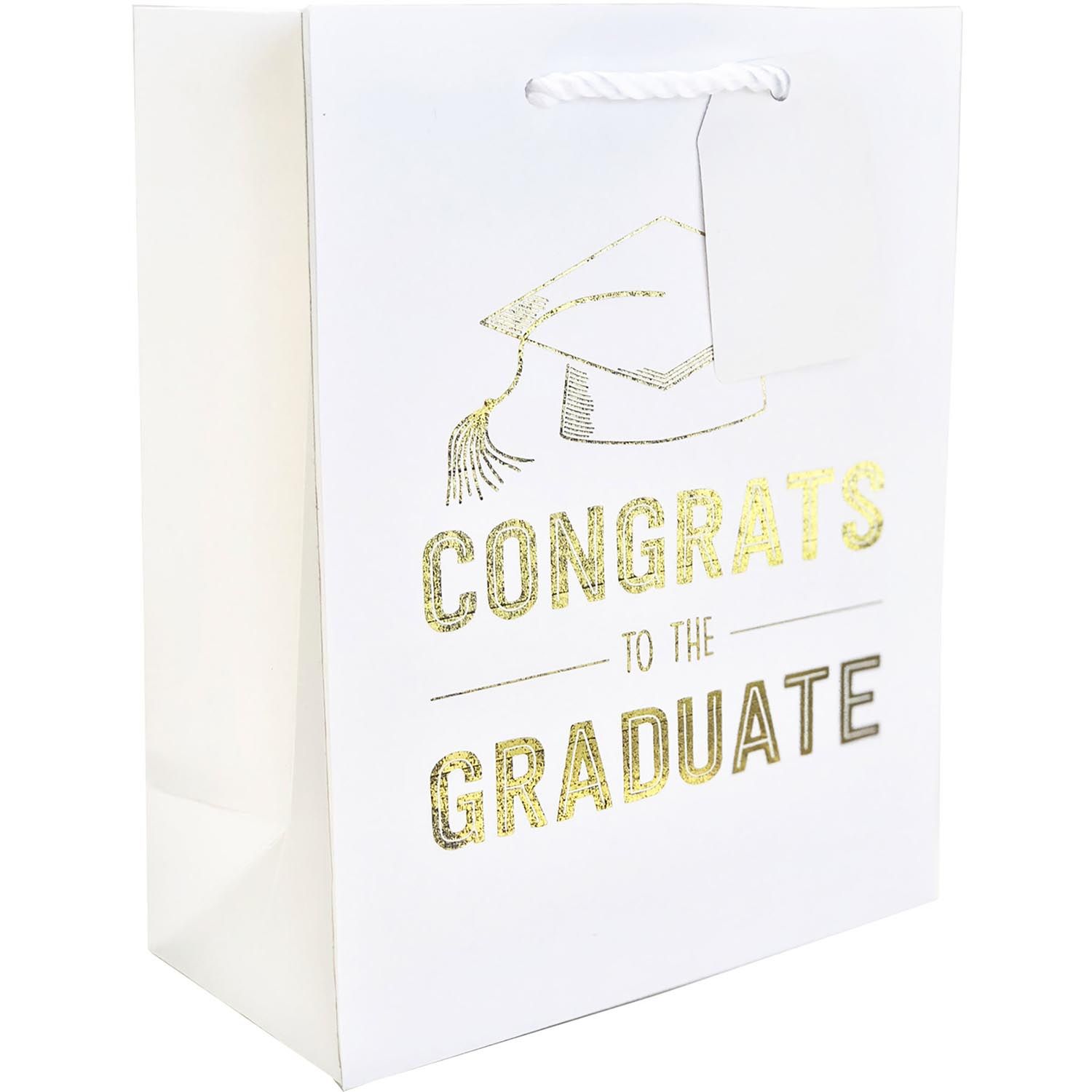 Grad White - Gift Bag - 8 x 4 x 10"