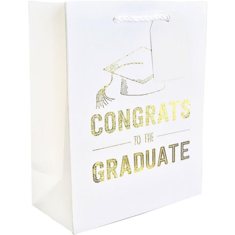 Grad White - Gift Bag - 8 x 4 x 10"