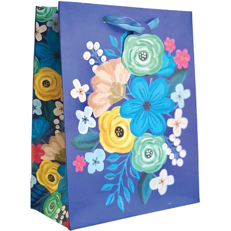 Floral Delight Blue - Gift Bag - 8 x 4 x 10"