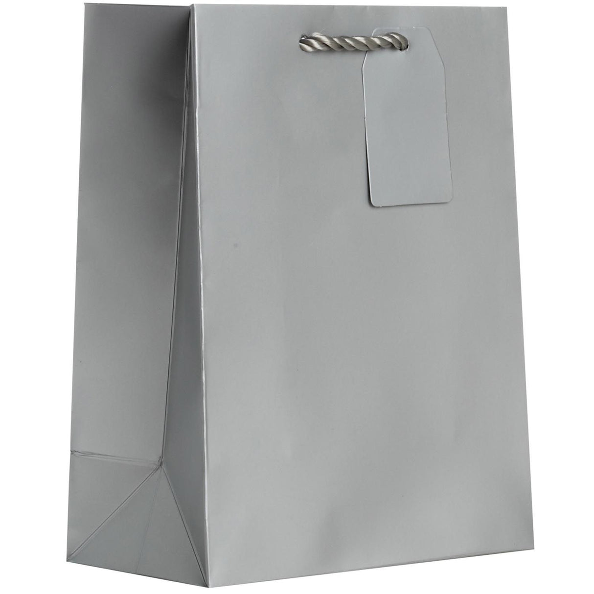 Matte Metallic Silver - Gift Bag w/Tag - 8 x 4 x 10"