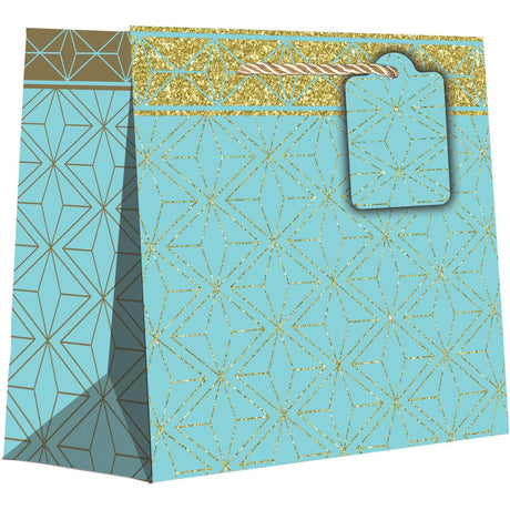 Gold Aqua Geo - Gift Bag - 7-1/2 x 3 x 6"