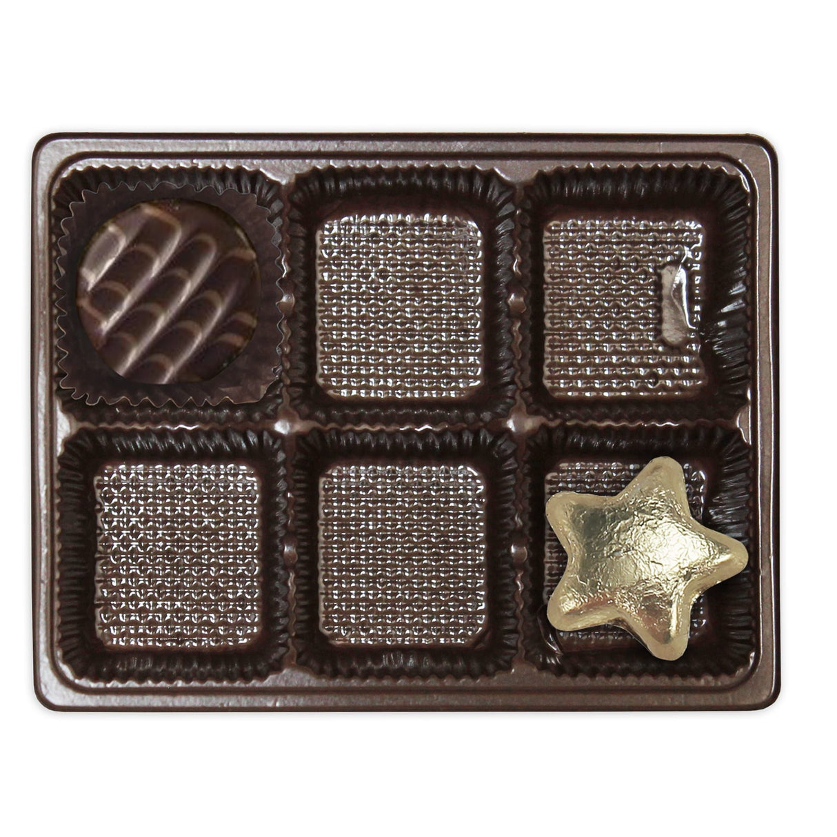 Brown-1071TBR6 - Die Cut Box Candy Tray - (1/4 lb) 4-3/8 x 3-/2 x 7/8" (6 Cavities) - Sample/1