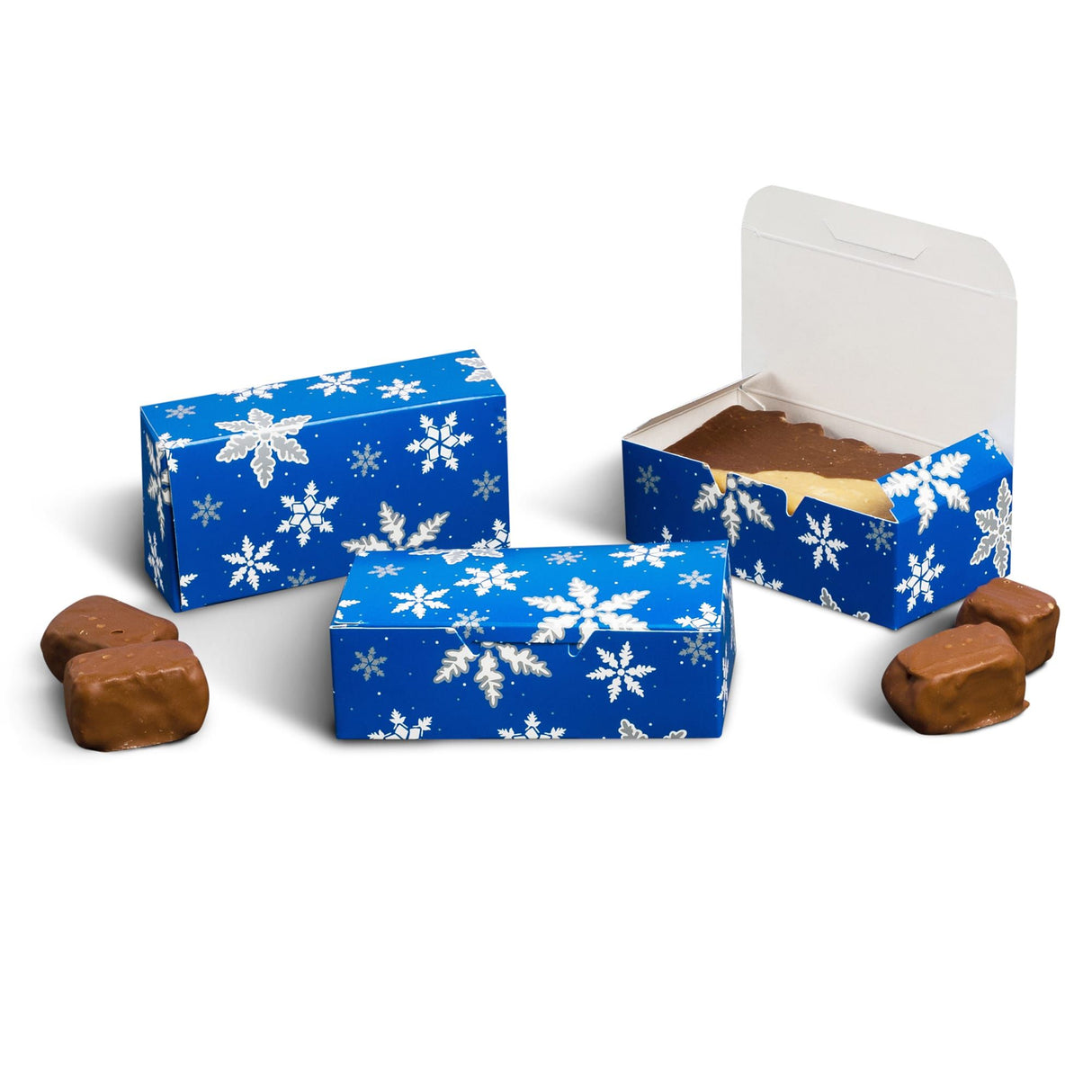 Snowflakes Blue - Folding Candy Box - (1/2 lb) 5-1/2 x 2-3/4 x 1-3/4"