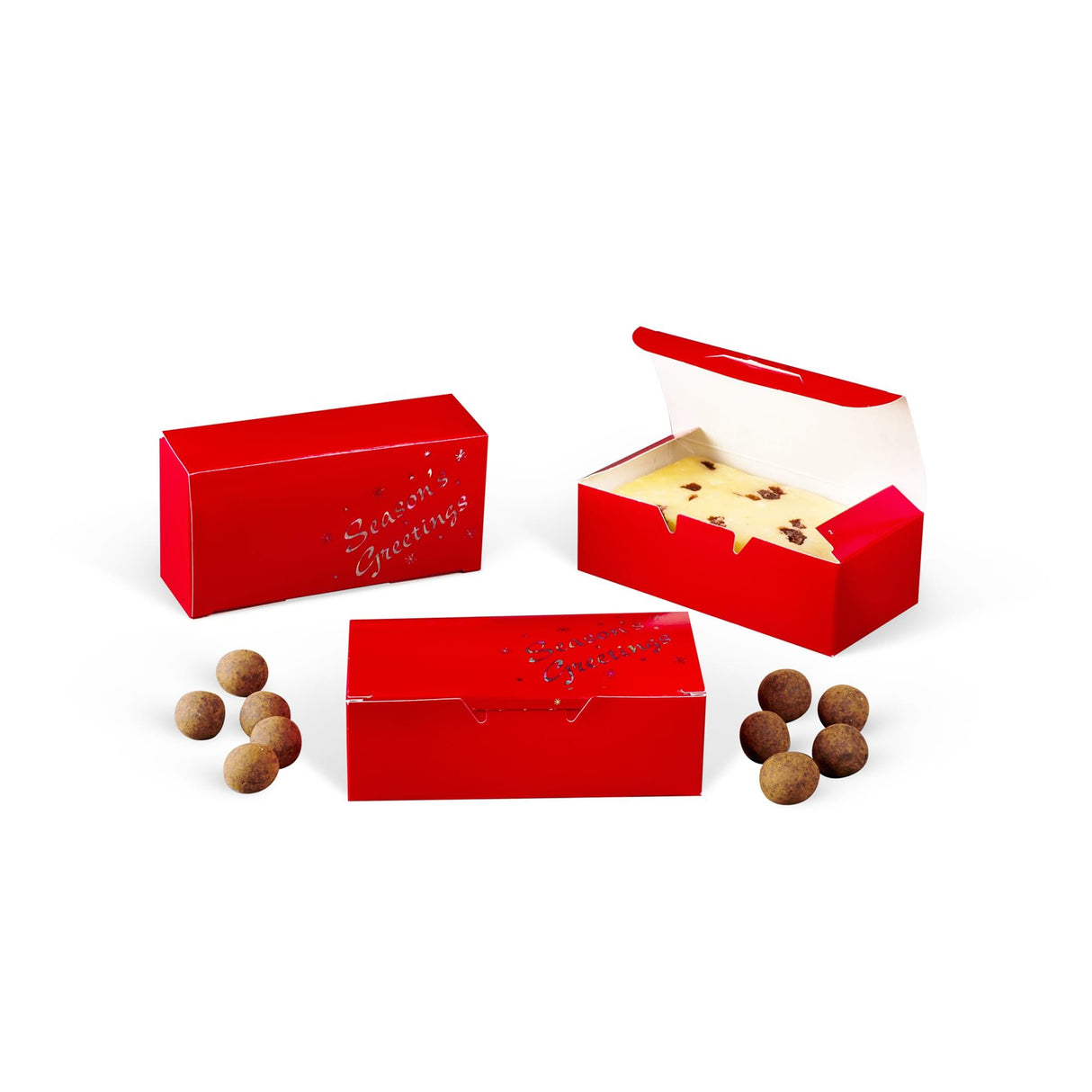 Red w/Season's Greetings - Folding Candy Box - (1/2 lb) 5-1/2 x 2-3/4 x 1-3/4"