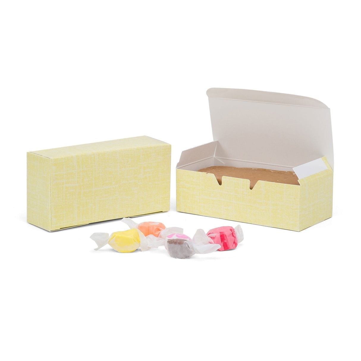 Yellow Linen - Folding Candy Box - (1/2 lb) 5-1/2 x 2-3/4 x 1-3/4"
