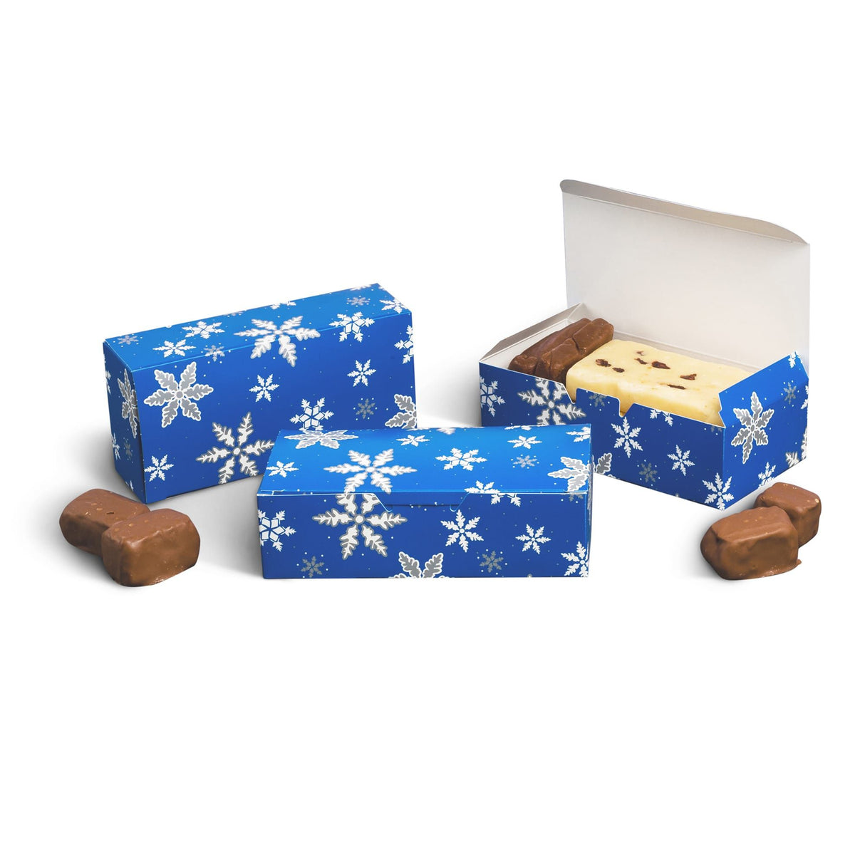 Snowflakes Blue - Folding Candy Box - (1 lb) 7 x 3-3/8 x 2"