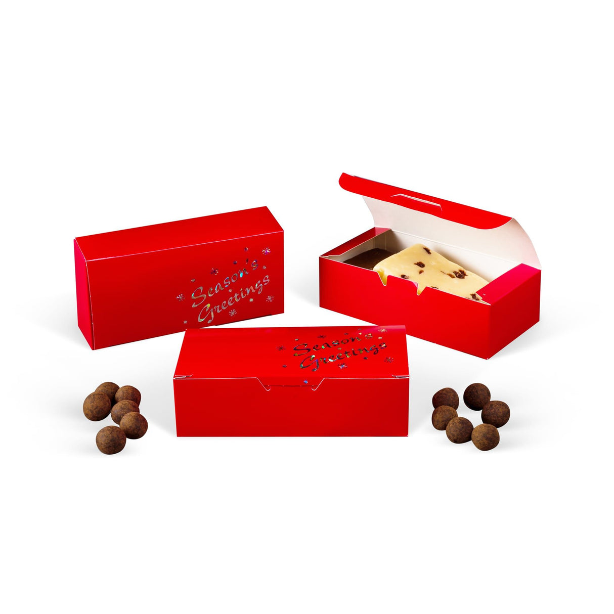 Red w/Season's Greetings - Folding Candy Box - (1 lb) 7 x 3-3/8 x 2"