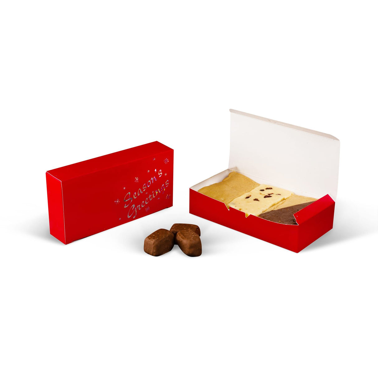 Red w/Season's Greetings - Folding Candy Box - (2 lb) 9 x 4-1/2 x 2"