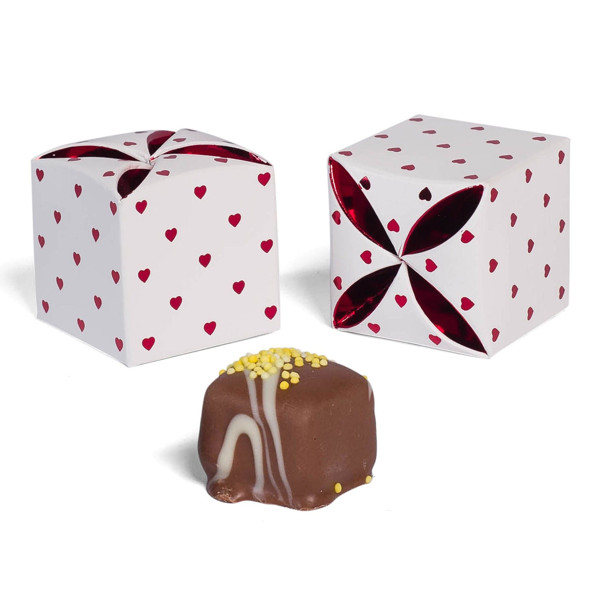 Metallic Red Hearts - Truffle Box - 1-3/4 x 1-3/4 x 1-3/4"
