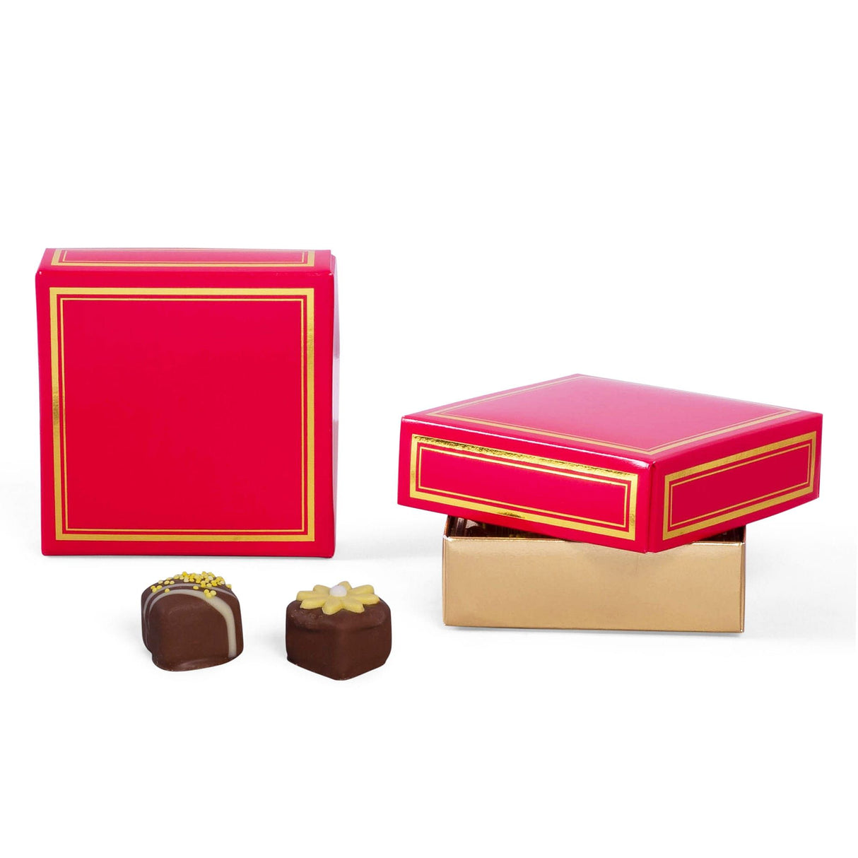 Red/Gold Trim - Candy Box Lid - (3 oz x 2 Layers) 3-11/16 x 3-11/16 x 1-1/8"