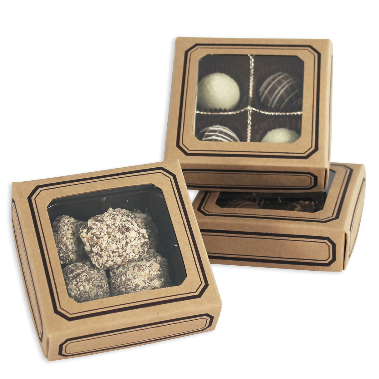 Kraft - with Window - Candy Box Lid - (3 oz x 2 Layers) 3-11/16 x 3-11/16 x 1-1/8"