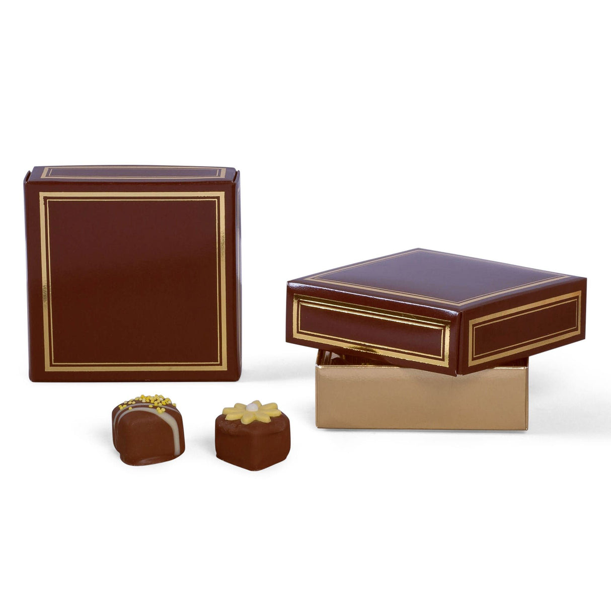 Brown/Gold Trim - Candy Box Lid - (3 oz) 3-11/16 x 3-11/16 x 1-1/8"