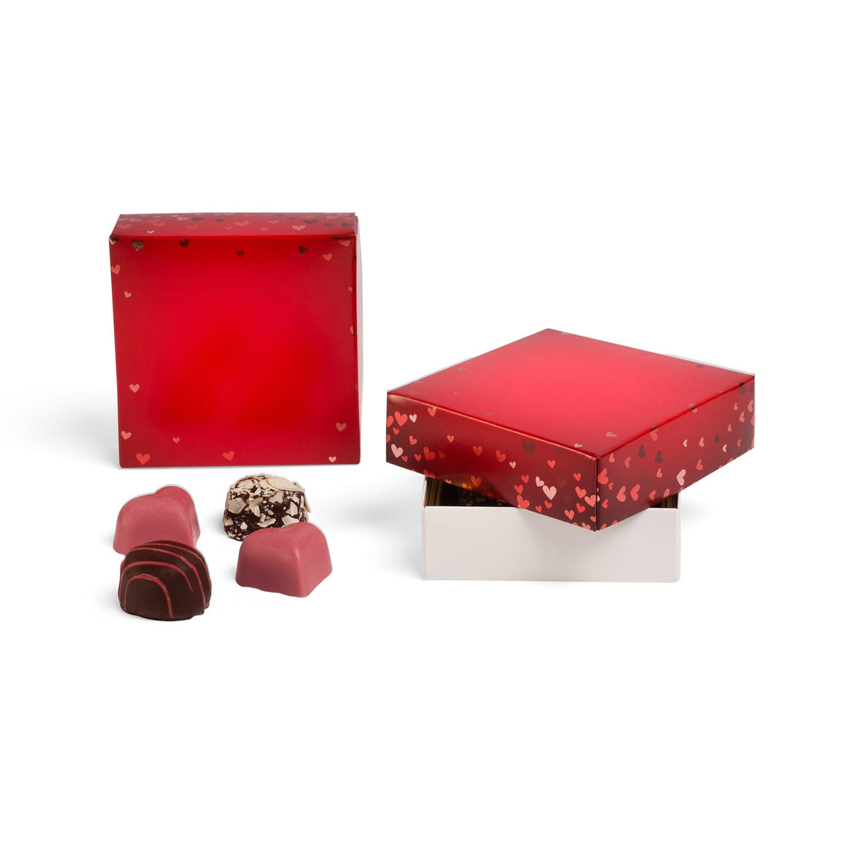 Foil Hearts - Candy Box Lid - (3 oz) 3-11/16 x 3-11/16 x 1-1/8"