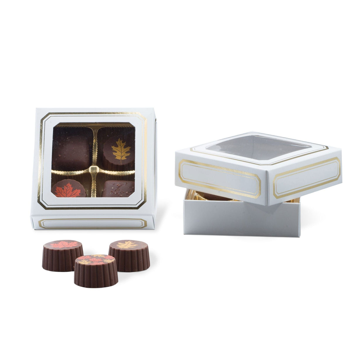White Window/Gold Trim - Candy Box Lid - (3 oz) 3-11/16 x 3-11/16 x 1-1/8"