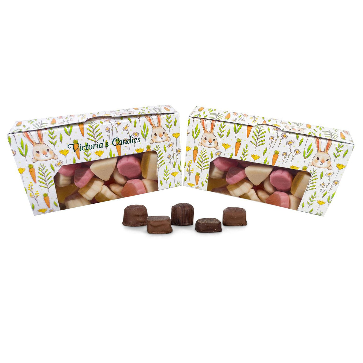 Bunnies & Carrots - with Window - Folding Candy Box - (1/2 lb) 6 x 3-1/4 x 1-1/8"