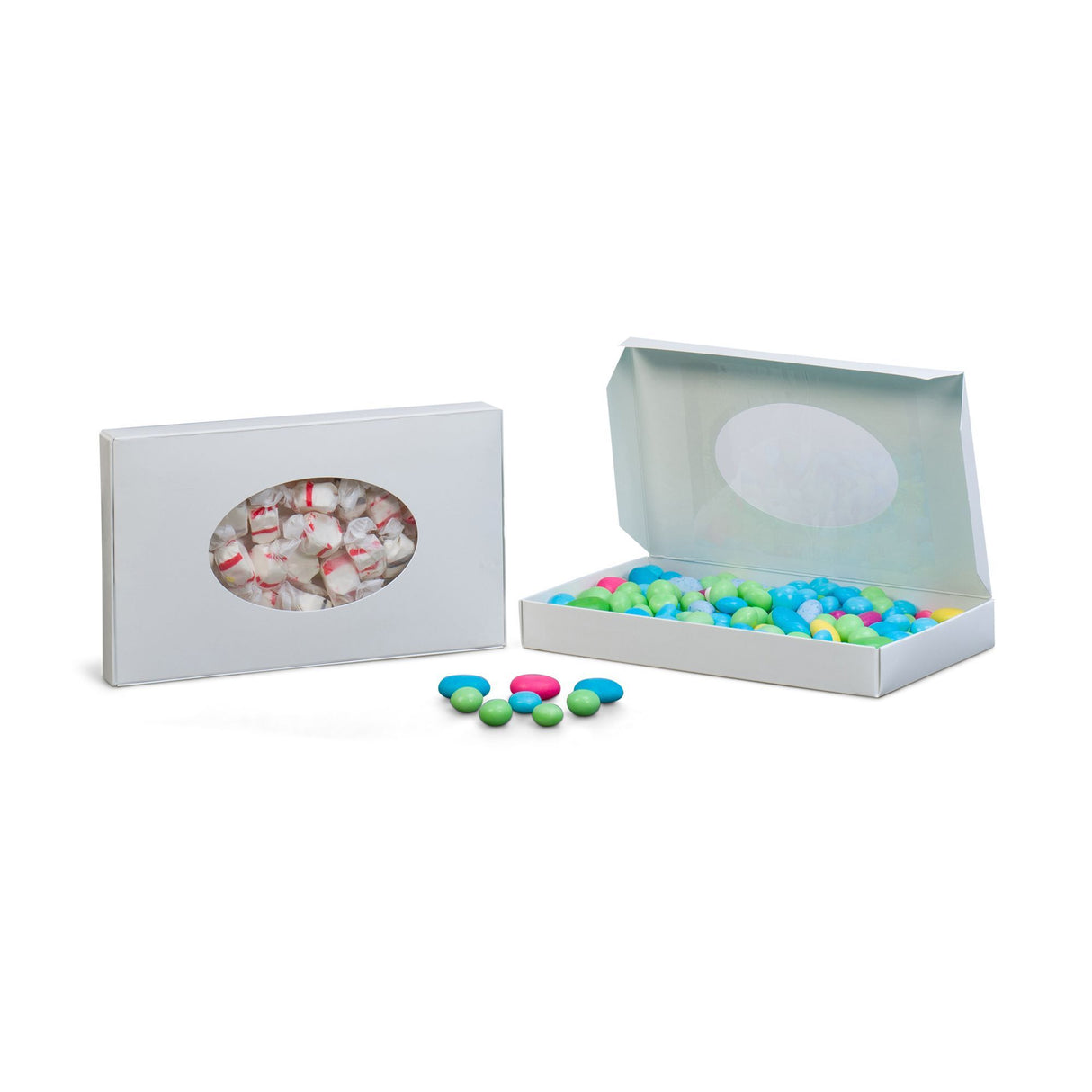 White - with Window - Die Cut Candy Box - (1 lb Window) 9-1/4 x 5-1/2 x 1-1/8"