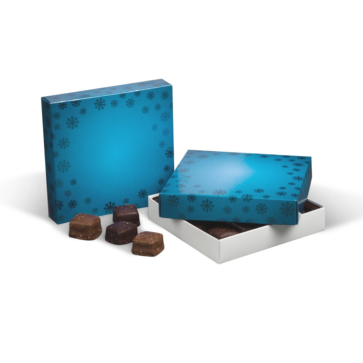 Foil Snowflakes - Candy Box Lid - (8 oz x 2 Layers) 5-3/4 x 5-3/4 x 1-1/8"
