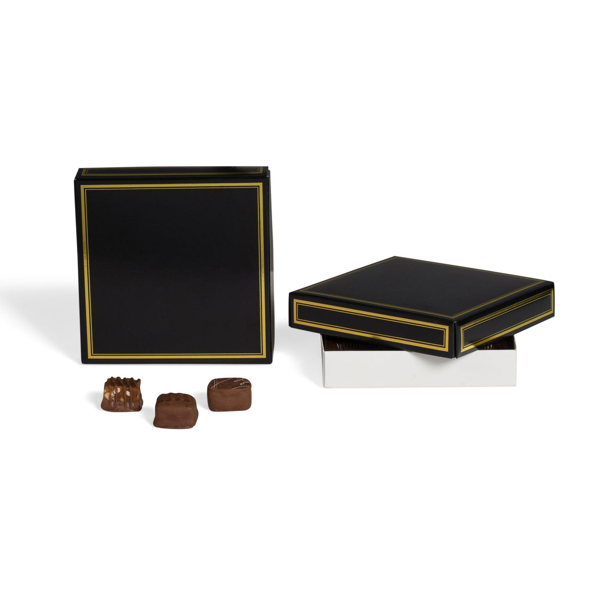 Black/Gold Trim - Candy Box Lid - (8 oz) 5-3/4 x 5-3/4 x 1-1/8"