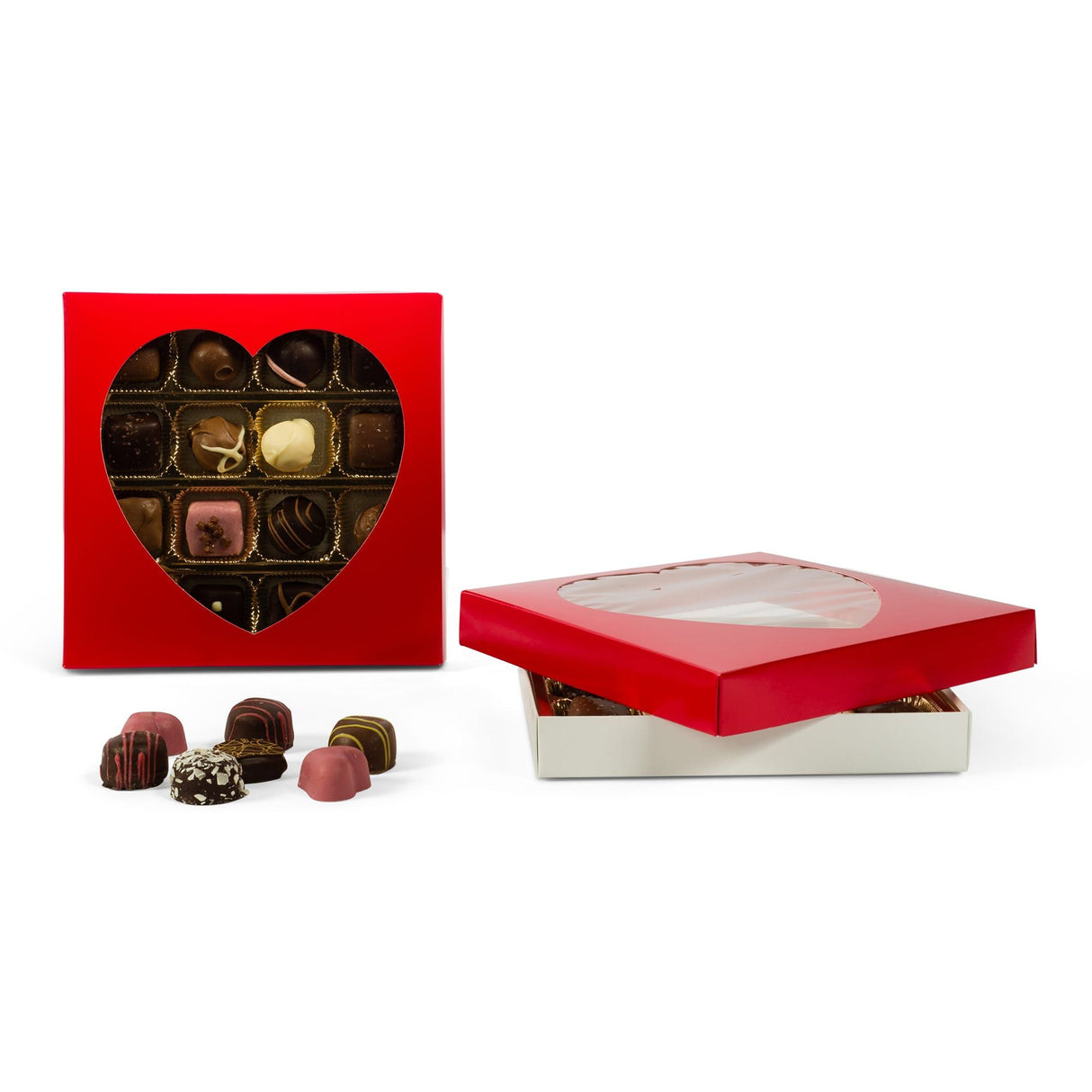 Red Heart Window - Candy Box Lid - (16 oz x 2 Layers) 7-3/4 x 7-3/4 x 1-1/8"