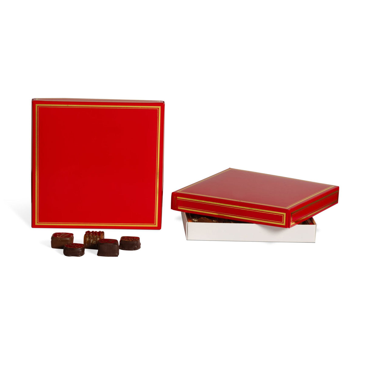 Red/Gold Trim - Candy Box Lid - (16 oz) 7-3/4 x 7-3/4 x 1-1/8"