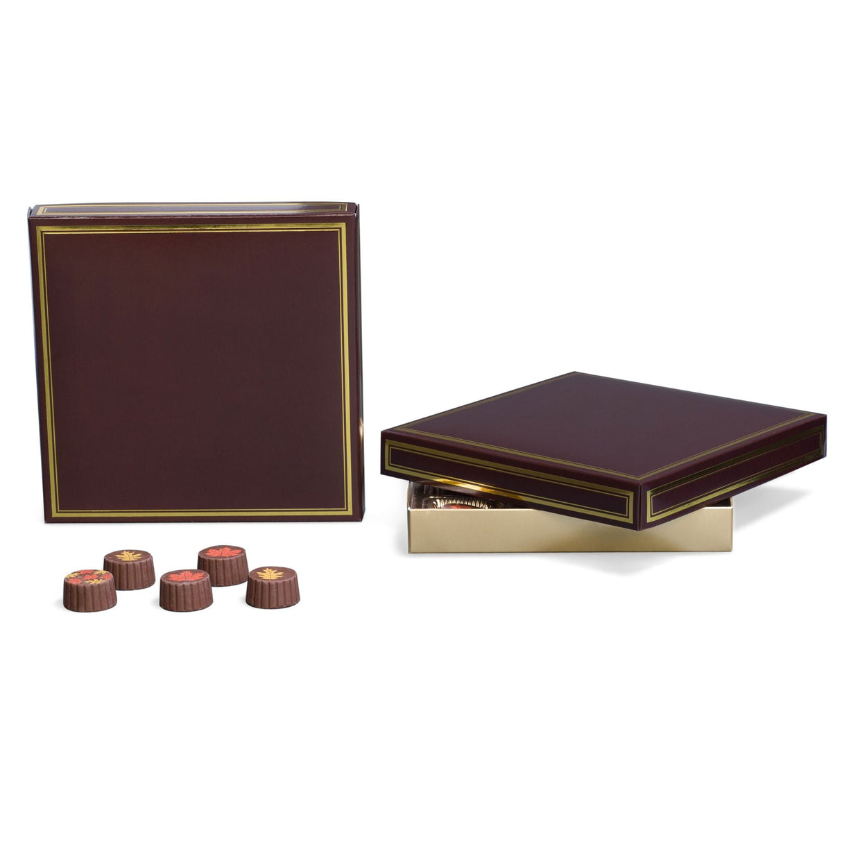 Brown/Gold Trim - Candy Box Lid - (16 oz x 2 Layers) 7-3/4 x 7-3/4 x 1-1/8"