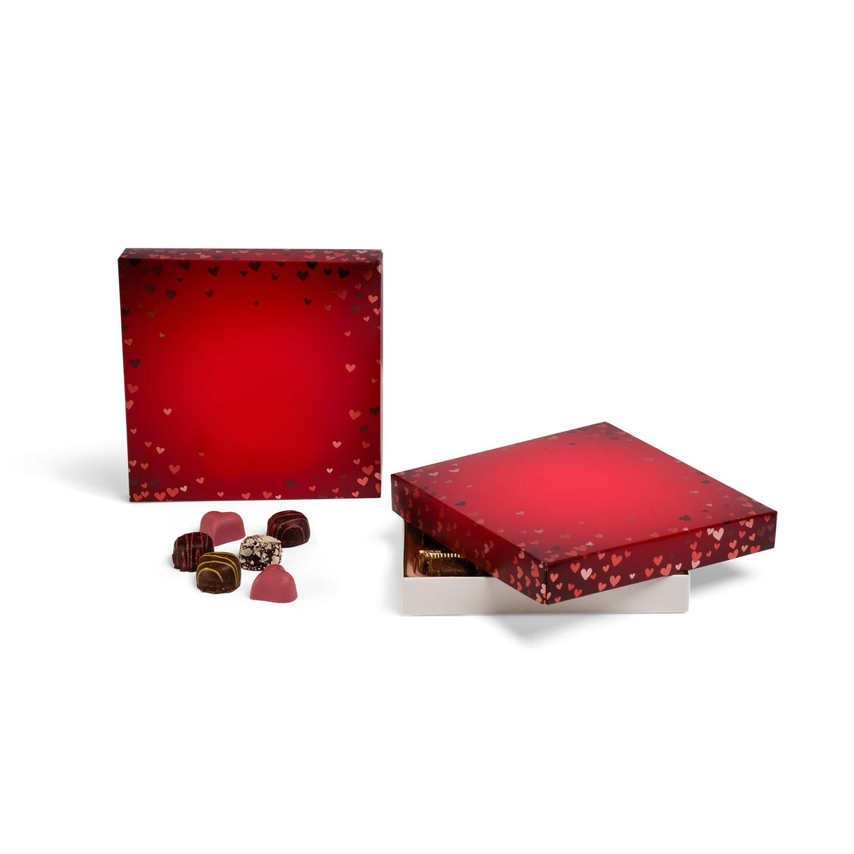 Foil Hearts - Candy Box Lid - (16 oz) 7-3/4 x 7-3/4 x 1-1/8"